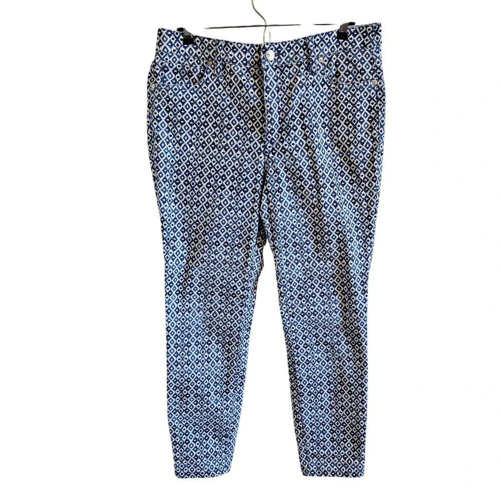 Tommy Bahama Ella Twill High Rise Ankle Pants Turkish Sea Blue Diamond Print 14